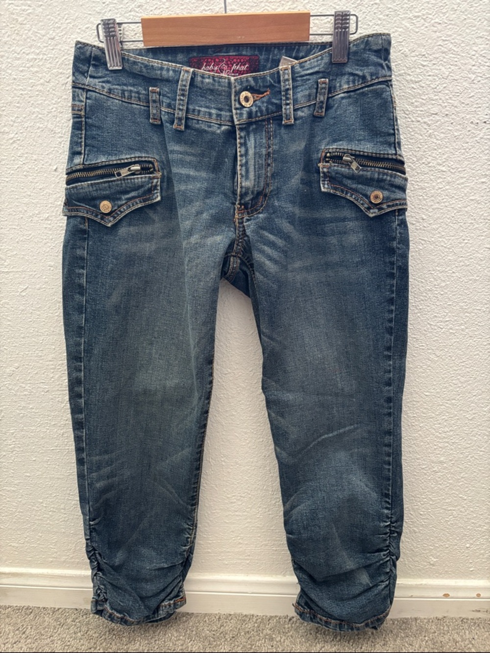 Baby Phat Dark Blue Denim Capris with Zippered Cargo Pockets